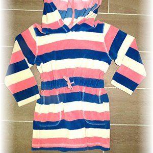 Girls MINI BODEN Striped Towel Dress Hood Drawstring Waist 3 4